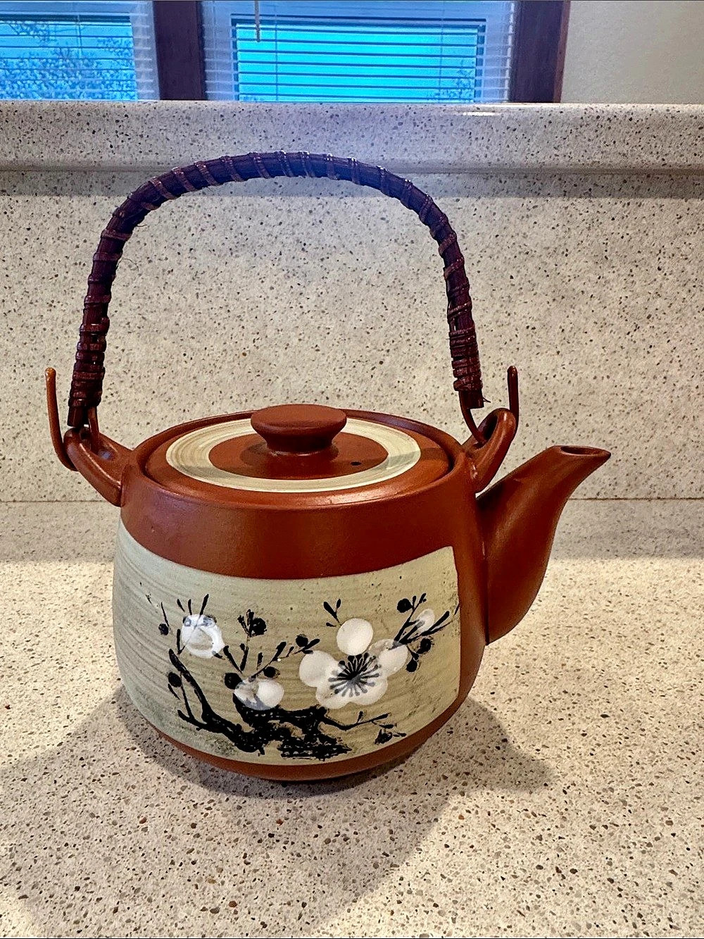 Burnt Orange and Cream Japanese Cherry Blossom Teapot with Strainer